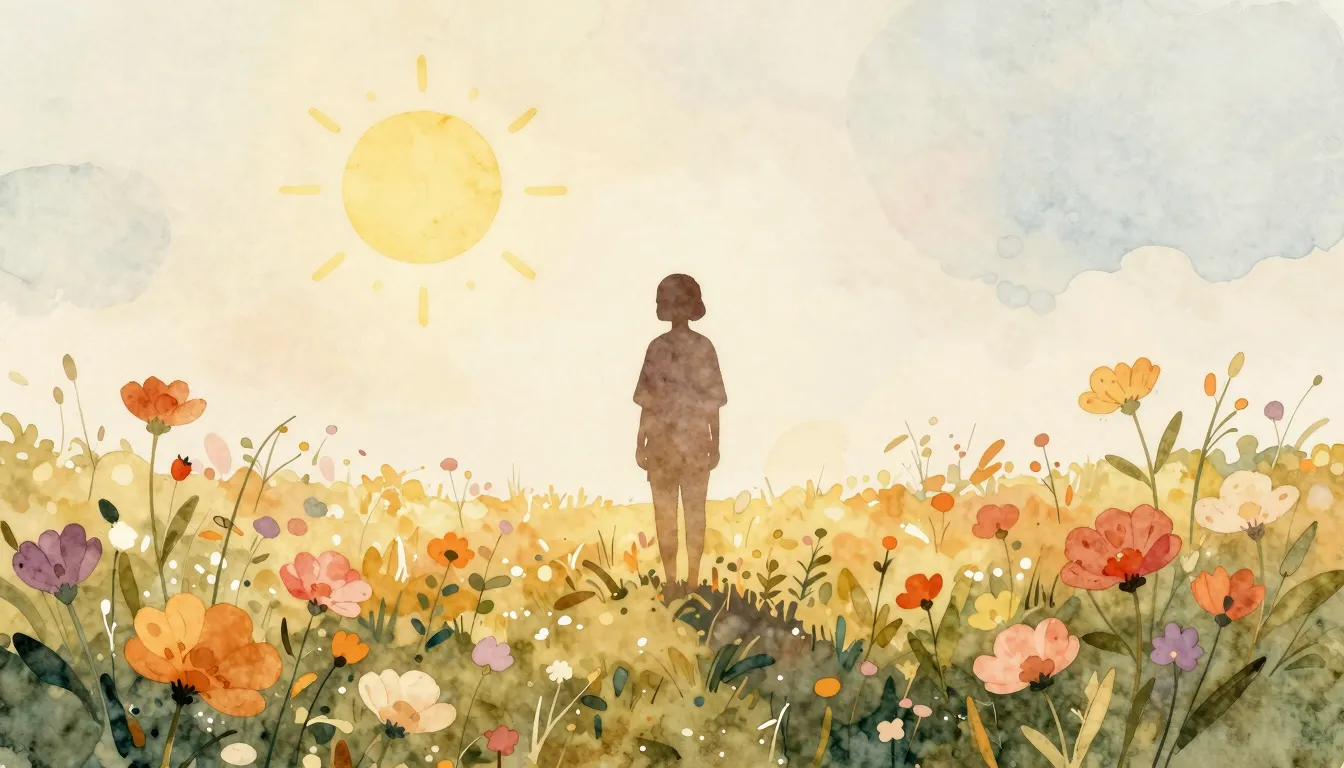 Watercolor style. Silhouette of a person standing in a field...