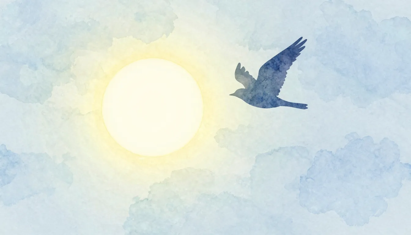 Watercolor style. A gentle silhouette of a bird flying towar...