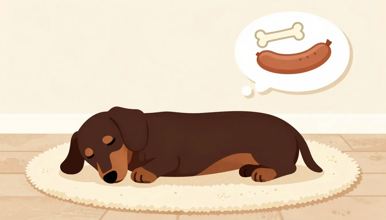 Watercolor style. Silhouette of a long dachshund sleeping on...