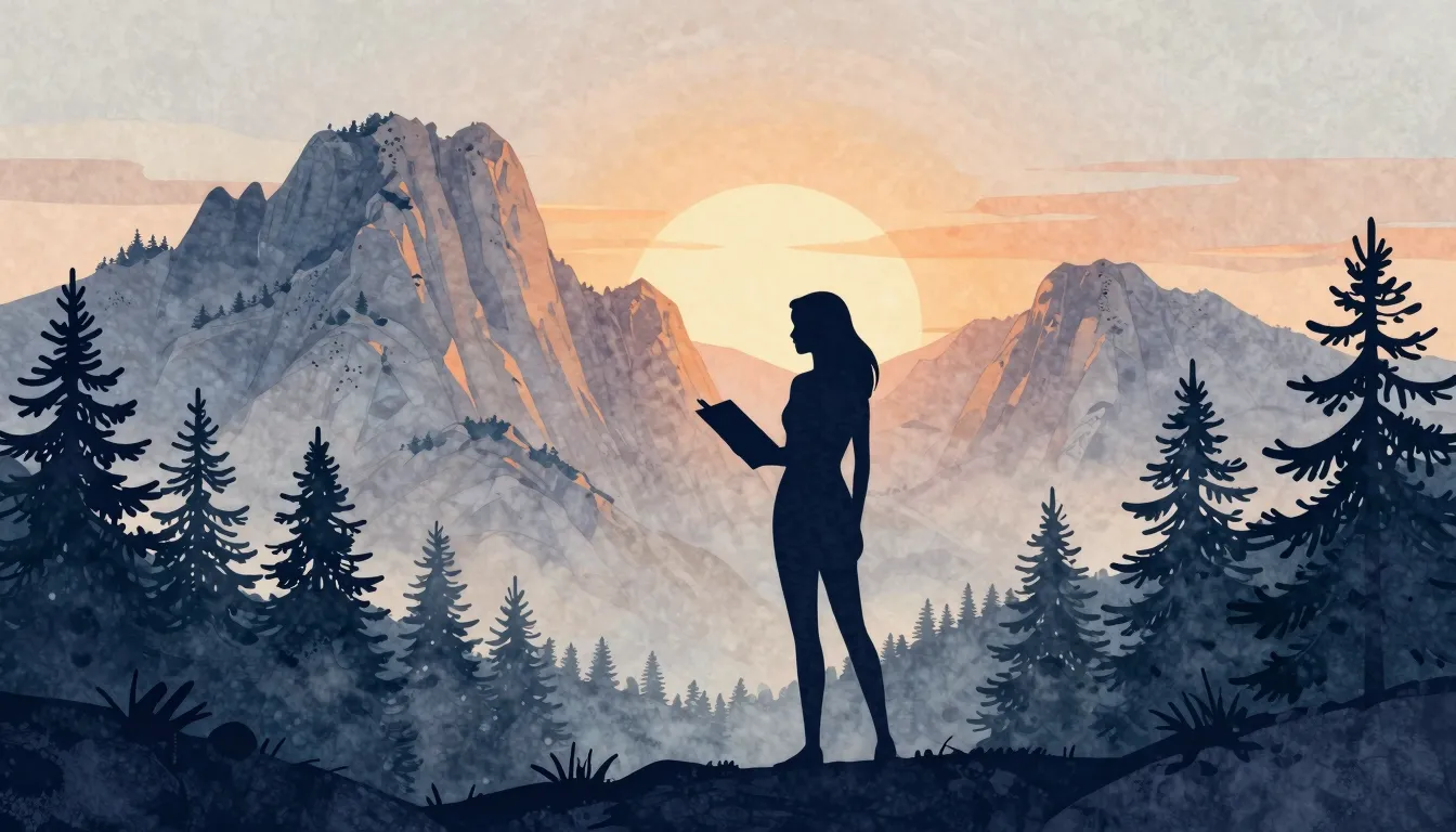 Watercolor style. Silhouette of a woman standing in front of...