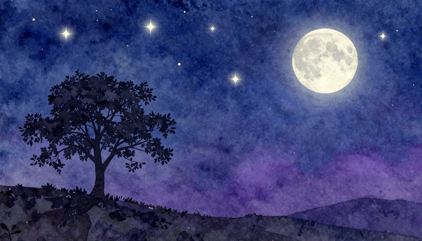Watercolor style. A beautiful night sky with glowing stars a...