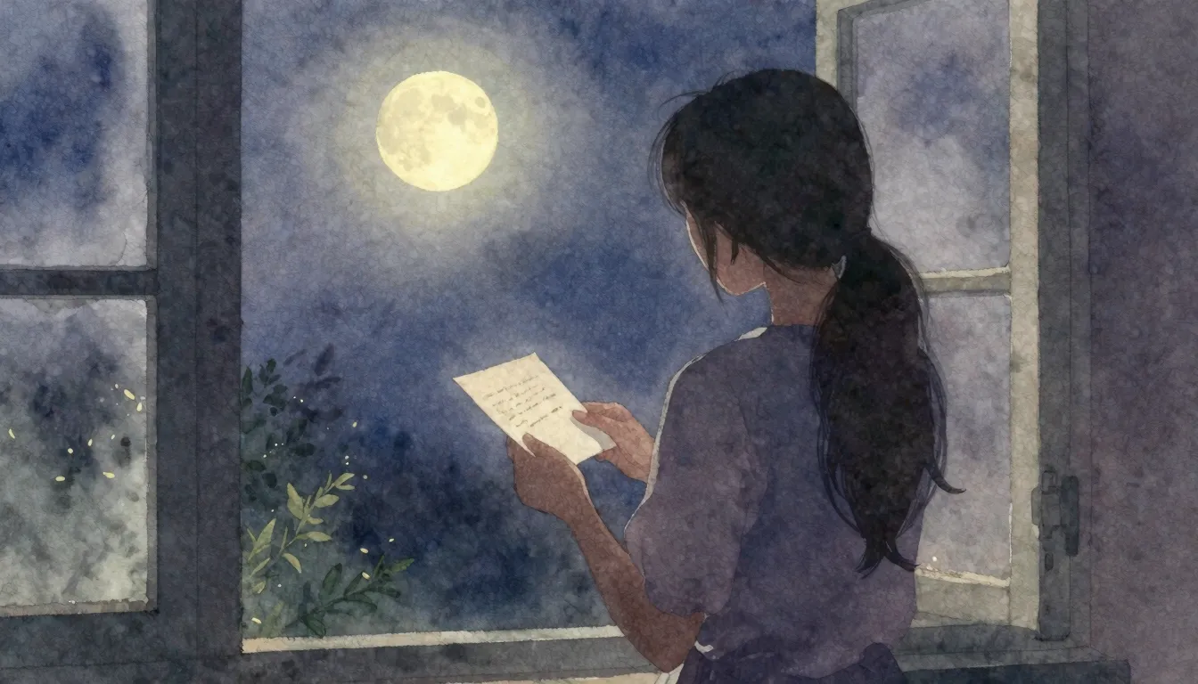 Watercolor style. A silhouette of a person standing by a win...