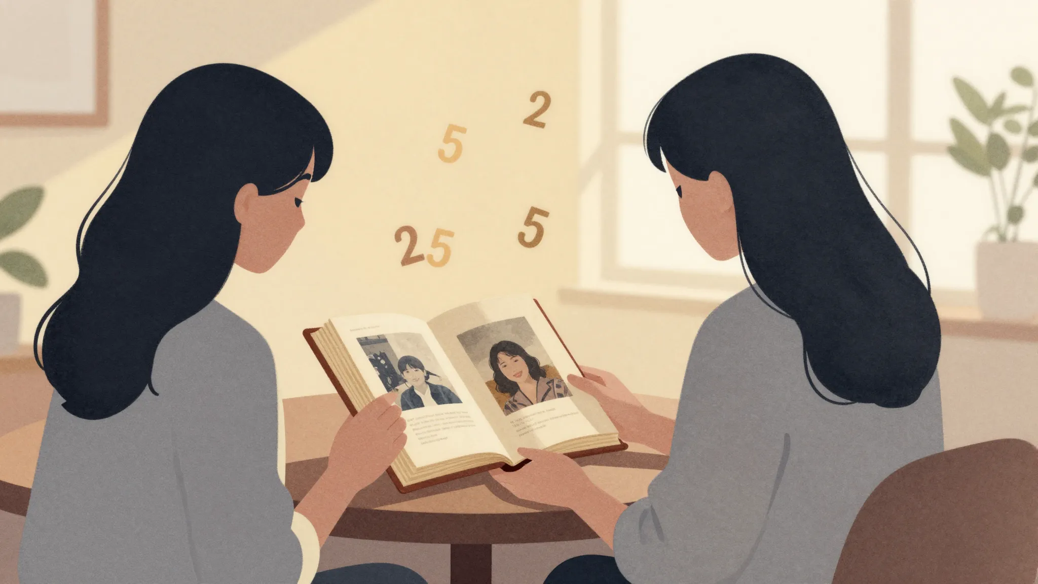 Watercolor style. Silhouette of two female friends looking a...