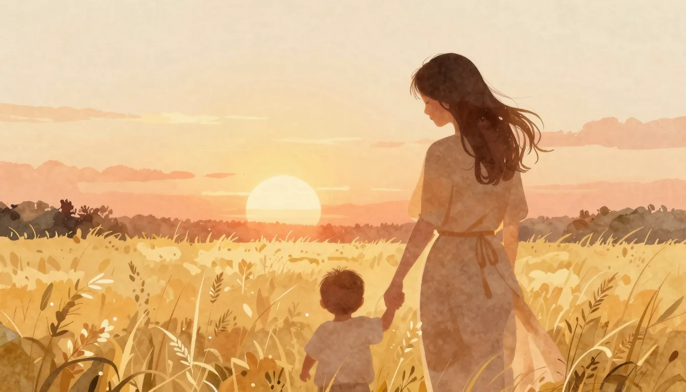 Watercolor style. Silhouette of a mother holding a baby's ha...