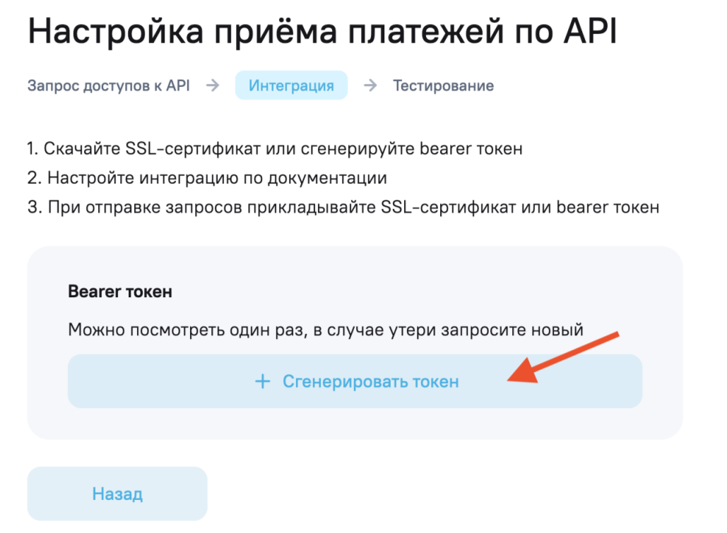 Скриншот: Генерация токена