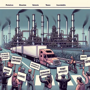 French workers on strike block trucks at ExxonMobil refinery