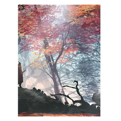 Фото на холсте рисунок самурая в лесу, размера 60x80