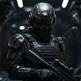 SF soldier in black with gun