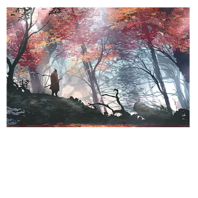 Фото на холсте рисунок самурая в лесу, размера 120x80
