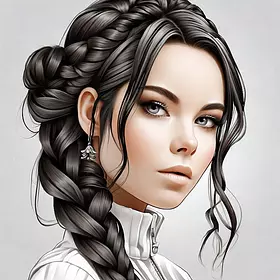 Greyscale French braid line art