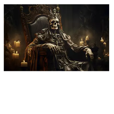 Фото на холсте скелет на троне, размер 45 x 30 см, длина до 22 см