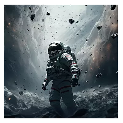 Фото на холсте космонавт в каменном дожде, размера 60x60