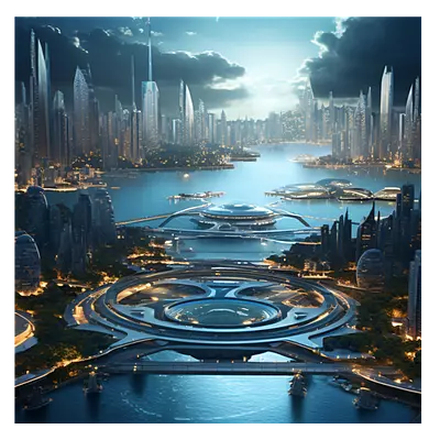 Фото на холсте космический город, размера 50x50