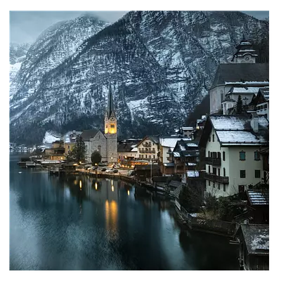 Фото на холсте зимняя деревня, размера 60x60