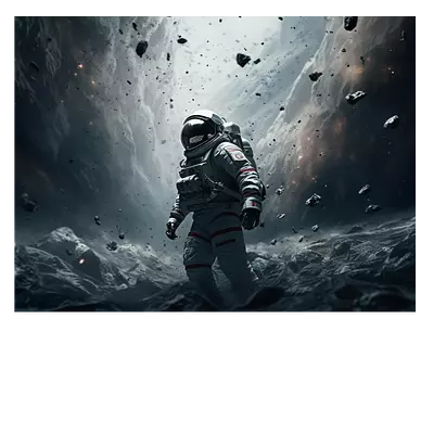 Фото на холсте космонавт в каменном дожде, размера 80x60