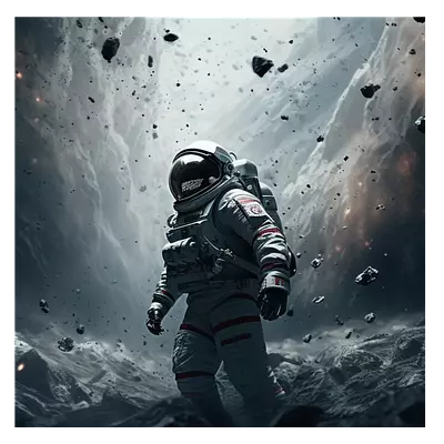 Фото на холсте космонавт в каменном дожде, размера 30x30