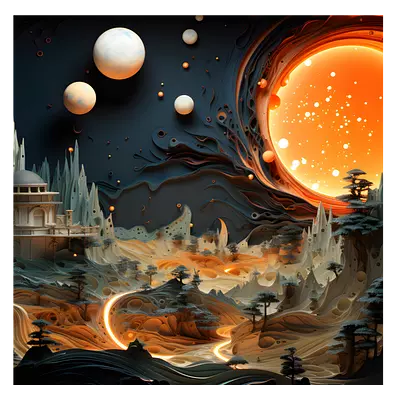 Фото на холсте фантастический город, размера 80x80