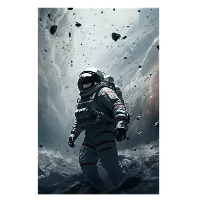 Фото на холсте космонавт в каменном дожде, размера 60x90