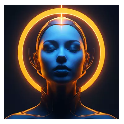 Фото на холсте девушка с нимбом, размера 100x100