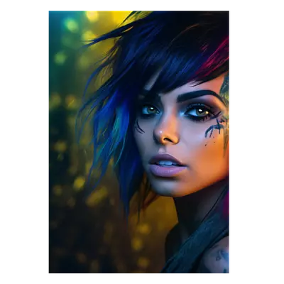 Фото на холсте девушка с цветными волосами, размера 70x100