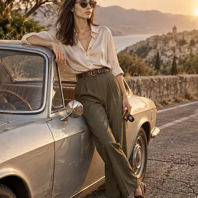 Ретро-купе на пустой дороге