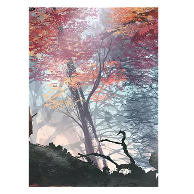 Фото на холсте рисунок самурая в лесу, размера 30x40