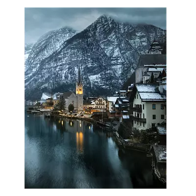 Фото на холсте зимняя деревня, размера 40x50