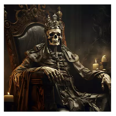 Фото на холсте скелет на троне, размера 50x50