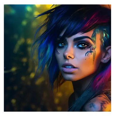 Фото на холсте девушка с цветными волосами, размера 60x60