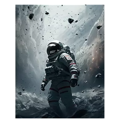 Фото на холсте космонавт в каменном дожде, размера 40x50