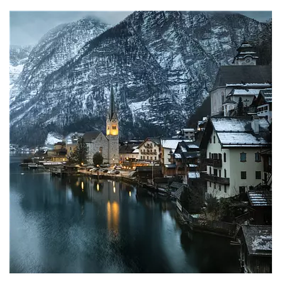 Фото на холсте зимняя деревня, размера 80x80