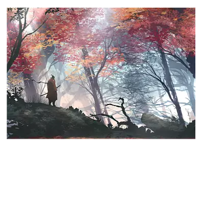 Фото на холсте рисунок самурая в лесу, размера 70x50