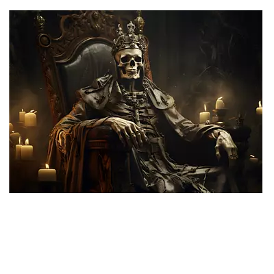 Интерьерная фотопечать скелет на фоне трона, 40х30 см.