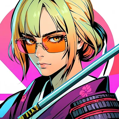 Neon samurai with sunglasses — AI-стилизация фото в стиле Anime