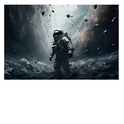 Фото на холсте космонавт в каменном дожде, размера 120x80