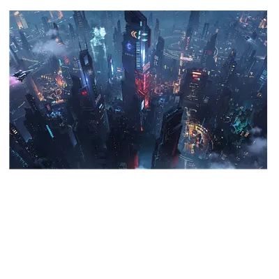 Футуристический город на холсте 30х20 см