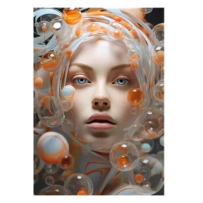 Фото на холсте девушка в пузырьках, размера 50x70