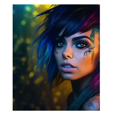 Фото на холсте девушка с цветными волосами, размера 50x60