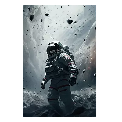 Фото на холсте космонавт в каменном дожде, размера 50x75