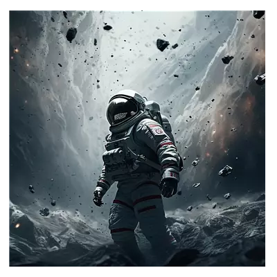 Фото на холсте космонавт в каменном дожде, размера 40x40