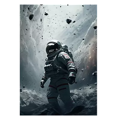 Фото на холсте космонавт в каменном дожде, размера 50x70