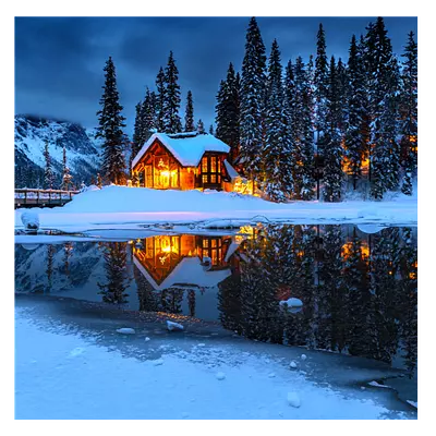 Фото на холсте зимний домик, размера 30x30
