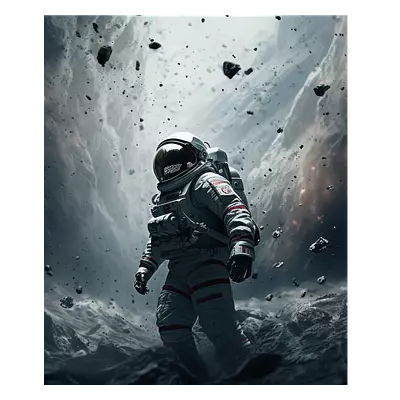 Фото на холсте космонавт в каменном дожде, размера 50x60