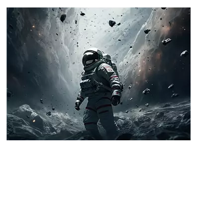 Фото на холсте космонавт в каменном дожде, 40х30 см.