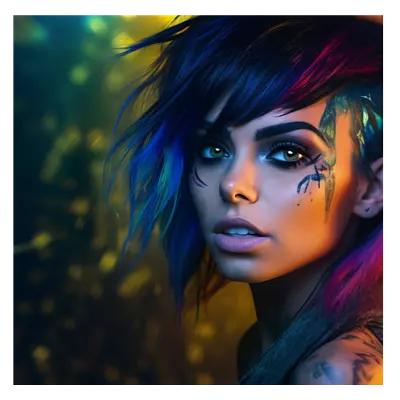 Фото на холсте девушка с цветными волосами, размера 40x40