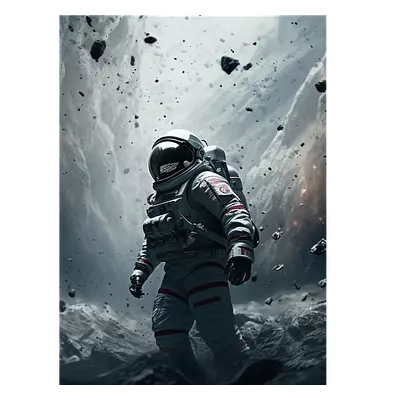 Фото на холсте космонавт в каменном дожде, размера 30x40