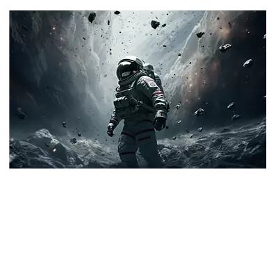 Фото на холсте космонавт в каменном дожде 30х20 см.
