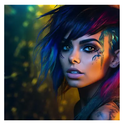 Фото на холсте девушка с цветными волосами, размера 50x50