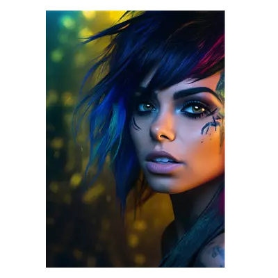 Фото на холсте девушка с цветными волосами, размера 50x70