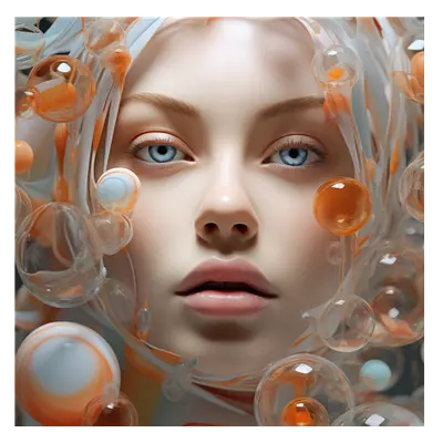 Фото на холсте девушка в пузырьках, размера 30x30